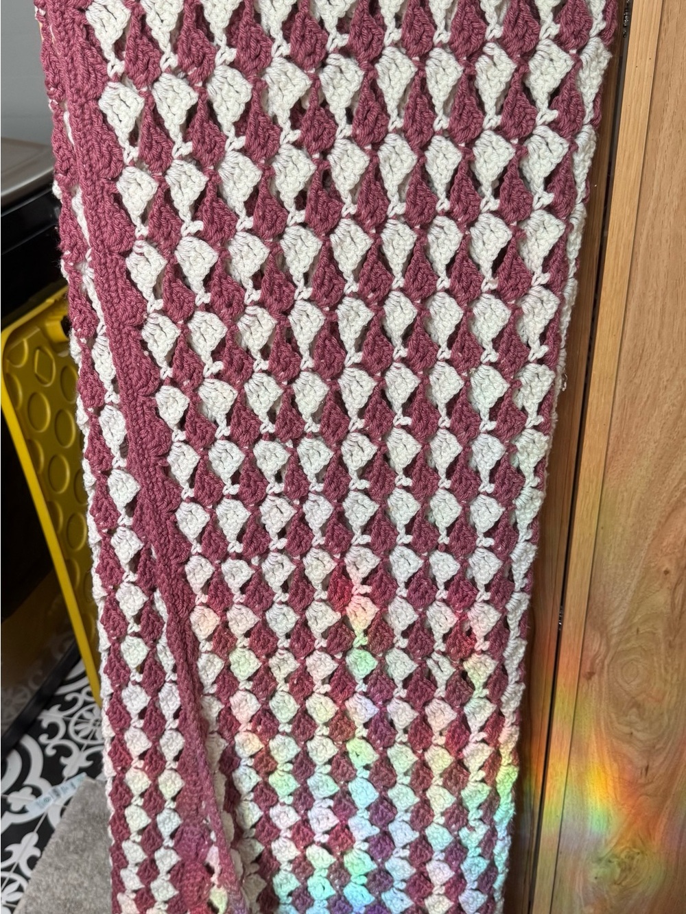 Cozy Crochet Throw Blanket in Pink and Cream